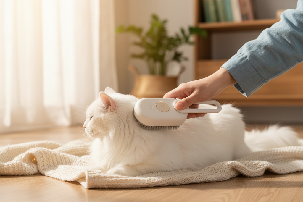 Brosse Électrique 3 en 1 pour Chien et Chat – Peigne Anti-Poils Volants, Vaporisateur & Massage